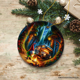 Enchanted Camper Gnome Forest Haven Ornament, Magical Twilight Christmas Ornament