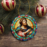 Enlightened Man Renaissance Italy Painting Ornament, Artistic Stained Glass Themed Medieval Christmas Gift