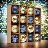 Festive Gold and Frosted Blue Assorted Ornament Bauble Bundle, Set of 16 Elegant Christmas Balls