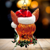 Fox with Santa Hat Glass Christmas Ornament, Woodland Animal Wreath Gift Decor