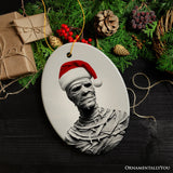 Ghoulish Mummy with Santa Hat Ornament, Sinister Holiday Keepsake for Halloween Lovers