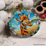 Giraffe Rendezvous Stained Glass Style Ceramic Ornament, African Animals Christmas Gift and Decor