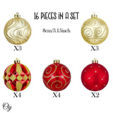 Glittery Red and Gold Christmas Ornament Bauble Set, Elegant 16 Piece Bundle