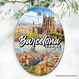 Illustrated Barcelona Landmarks Ceramic Ornament, Spain Travel Souvenir and Christmas Gift