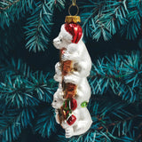 Joyful Polar Bear Trio Stacked Glass Christmas Ornament