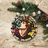 Masculine Beauty in Renaissance Italy Stained Glass Themed Christmas Ornament, Artistic Medieval Gift