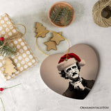 Melancholic Poet Edgar Allan Poe with Santa Hat Ornament, Eerie Christmas Gift for Literature Lovers