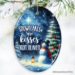 Snowflakes are Kisses from Heaven Christmas Ornament, Snowman in Magical Night Remembrance Gift