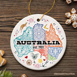 Vibrantly Unique and Stylish Australia Continent Map Ornament, Christmas Souvenir