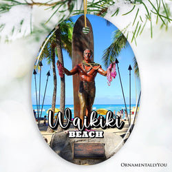 Waikiki Beach Hawaiian Paradise Ornament, Pacific Island Cultural Christmas Gift and Souvenir