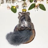 Woodland Raccoon Glass Christmas Ornament