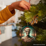 Ancient Mummy with Santa Hat Ornament, Enigmatic Holiday Gift for Horror Enthusiasts