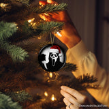 Bone Chilling Scarface Mask With Santa Hat Ornament, Nightmarish Christmas Gift for Halloween Tree