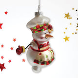 Cheerful Holiday Snowman Chef Glass Christmas Ornament