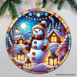 Enchanting Snowman with Cozy Lantern in Winter Village Ceramic Ornament for Decor and Gift