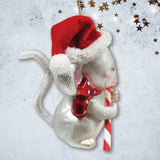 Festive Holiday Mouse Glass Christmas Ornament