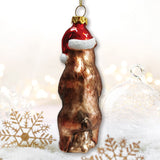 Grizzly Bear with Santa Hat and Gift Glass Christmas Ornament