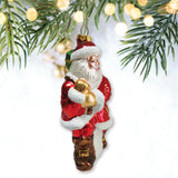 Holly Jolly Santa Claus with Gift Bag and Toys Blown Glass Christmas Ornament