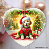 Majestic Golden Retriever with Santa Hat Ornament, Delightful Christmas Gift and Decor