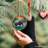 Mighty Hippopotamus Stained Glass Style Ceramic Ornament, African Animals Christmas Gift and Decor