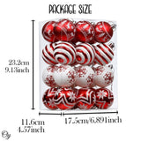 24 Red and White Ornament Balls, Assorted Christmas Glitter Baubles