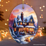 Serene Snowy House Painting Christmas Ornament, Tranquil Winter Wonderland Decoration Keepsake