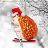 Skiing Hedgehog Christmas Glass Ornament