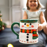 Wonderful Plaid Scarf Snowman 4" Ceramic Mug, Kitchen Christmas Drinkware Decoration