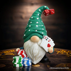 Casino Poker Gnome Figurine, 8" Room Table Decor Statue