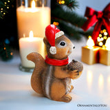 Charming Chipmunk with Santa Hat Figurine, 5" Playful Christmas Rodent Garden Statue