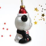 Cute Panda with Santa Hat and Gift Blown Glass Christmas Ornament