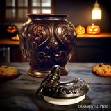 Spooky Urn 8" Cookie Jar, Ceramic Gothic Halloween Kitchen Decoration