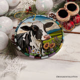 Stained Glass Bucolic Farm Cow Scene in the Pasture Ornament