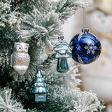 Blue and Silver Ornament Bundle Set, Owls and Glittery Winter Tree 80 Piece Set