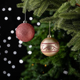 Glamorous and Cute Shiny Pink and Rose Gold Christmas Ornament Set, Glittered and Girly Feminine Holiday Baubles