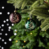 Majestic Gold Glittered Floral Bauble Christmas Ornament Set, 6 Pieces of Maroon and Green Round Tree Balls