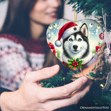 Merry Holly Berry Siberian Husky Ornament, Whimsical Christmas Tree Decor