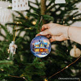 Glowing Winter Night Painting Ceramic Ornament, Warm and Inviting Christmas Tree Decor