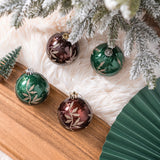 Majestic Gold Glittered Floral Bauble Christmas Ornament Set, 6 Pieces of Maroon and Green Round Tree Balls