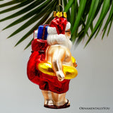 Santa on Summer Vacation in the Pool Quirky Glass Christmas Ornament, Rubber Duckey Tropical Holiday Decor