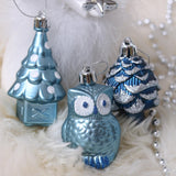 Blue and Silver Ornament Bundle Set, Owls and Glittery Winter Tree 80 Piece Set