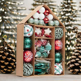 Elegantly Distinct Set of Christmas Ornaments Magenta, Green, White and Red Baubles, Icicles and Stars