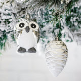 Winter Woodlands Large White and Silver Ornament Set of 90, Glittery Snow Owls, Cones, Snowflakes, and Stalactites