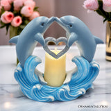 Tides of Affection Dolphin Figurine and Tealight Candle, 7" Romantic Tabletop Valentine or Anniversary Gift