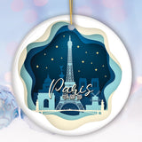 Eiffel Tower Paris at Night Scene in 3D Paper Art Gift Christmas Ornament