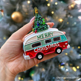 Camping RV Glass Christmas Ornament, Camper Trailer Motorhome Traveler Gift