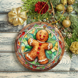 Handmade Gingerbread Man Stained Glass Style Ceramic Ornament, Christmas Gift and Decor