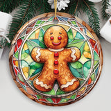 Handmade Gingerbread Man Stained Glass Style Ceramic Ornament, Christmas Gift and Decor