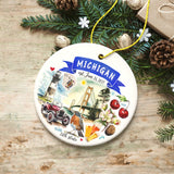 Artistic Michigan State Themes and Landmarks Christmas Ornament