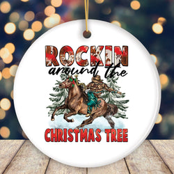 Vintage Western Theme Rockin Around the Christmas Tree Ornament, Cowboy Rodeo Old Fashioned Decor